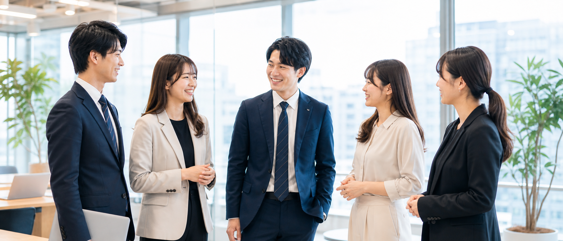 社員が会話するオフィス風景